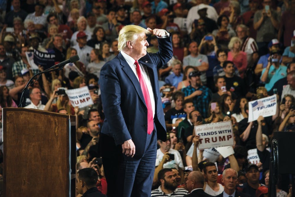 President Donald Trump speaks to his supporters at his first rally in Albuquerque on Tuesday, May 24, 2016 at the Albuquerque Convention Center.
