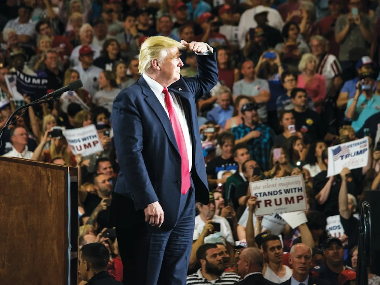President Donald Trump speaks to his supporters at his first rally in Albuquerque on Tuesday, May 24, 2016 at the Albuquerque Convention Center.