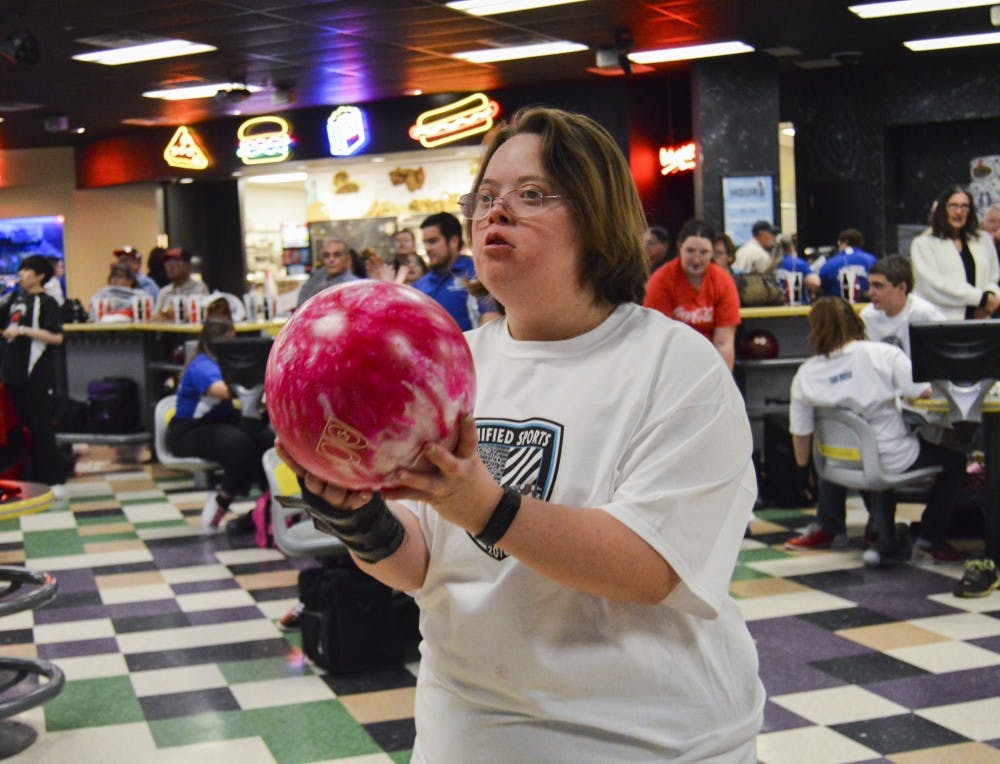 Sarah Wilson approaches the line to deliver the ball down the lane Saturday, Feb. 6, 2016 at the Special Olympic Bowling tournament. Wilson has been bowling since she was 3 years old.