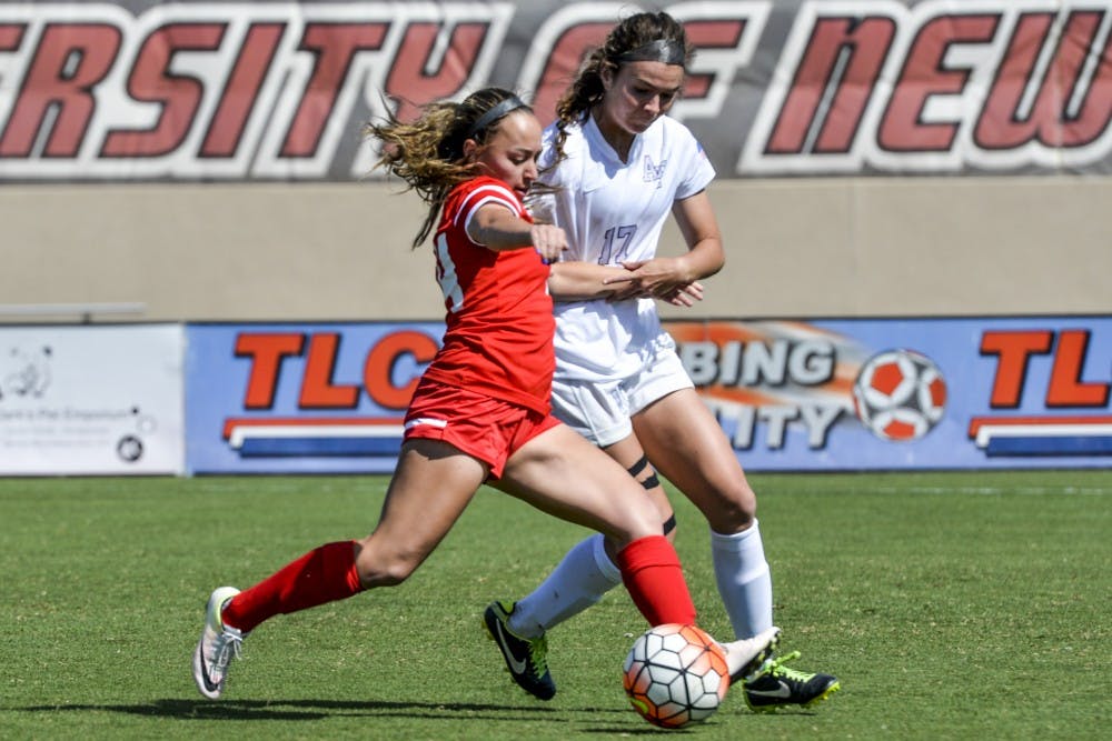Junior midfielder Claire Lynch charges Air Force's net&nbsp;Sunday Sept. 25, 2016 at the UNM Soccer Complex. The Lobos faced off with San Jose State this past Friday and defeated them 3-1.&nbsp;