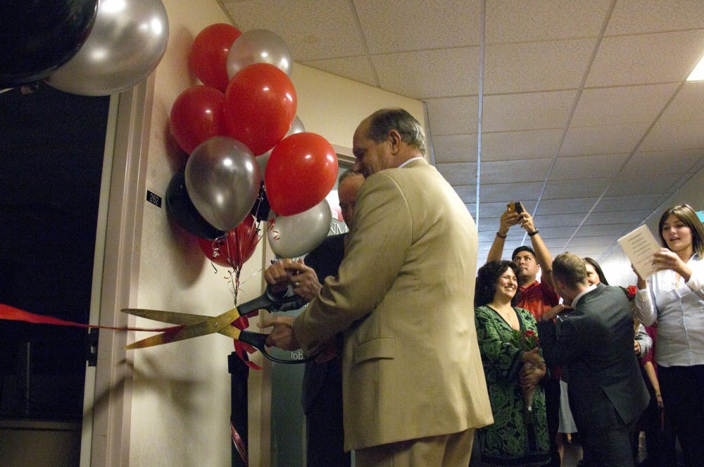 President Frank and Regent Hosmer cut the opening ribbon for the Lobbo Respect Advocasy Center. Sep. 25, 2015. Located in Mesa Vista Hall, the center provides support in many areas for students in the University.