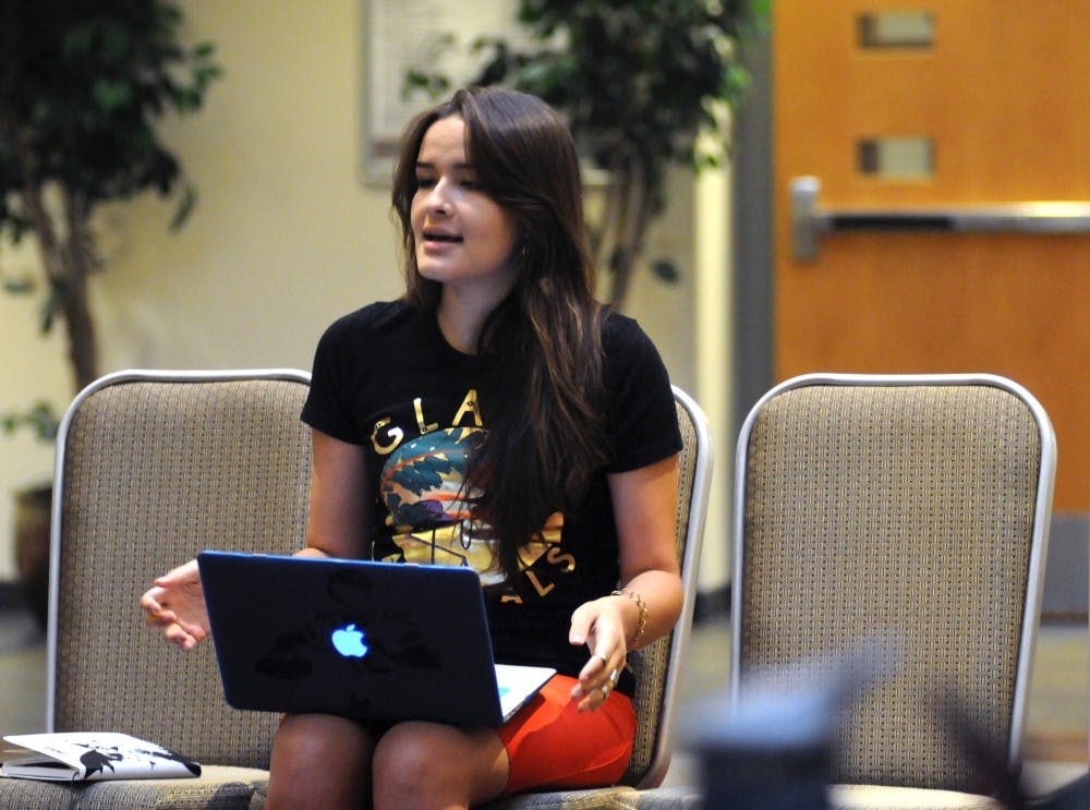 Alex Cervantes, ASUNM's Vice President answers questions about appropriation regarding the funding to host a speaker, Corey Ciocchetti, at the SUB on Wednesday evening. ASUNM and the Student Athlete Advisory Committee each will contribute $1,200.