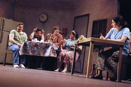 The cast of "Real Women Have Curves" during dress rehearsal at the National Hispanic Cultural Center on Tuesday.