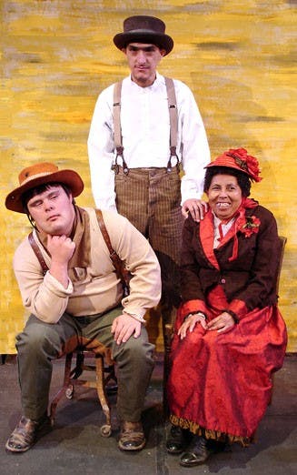 Gabe Rael, left, Philip Torres, center, and Juanita Romero from ArcTisTics will perform in the play "Old West" at the KiMo Theatre on Saturday.