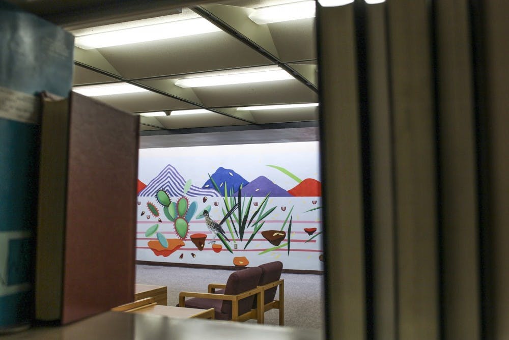 The "Arid, Mountainous and Roadrunner," mural painted by Robbin Lou Bates this past summer was unveiled in the Parish Library on Wednesday September 5th, 2018.