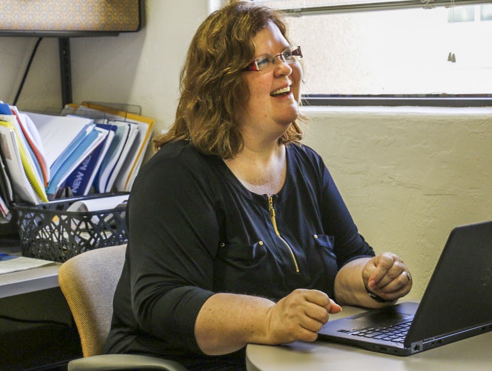 Judy Liesveld sits in her office in the nursing and pharmacy building. Liesveld discussed about the opening of a new pharmacy program.&nbsp;