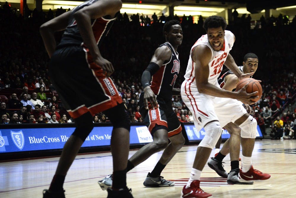 Williams braces himself before driving to the net against UNLV Tuesday, Feb. 2, 2016 at WisePies Arena. Williams achieved his season high of 29 points against UNLV with the Lobos 87-83 victory. 
