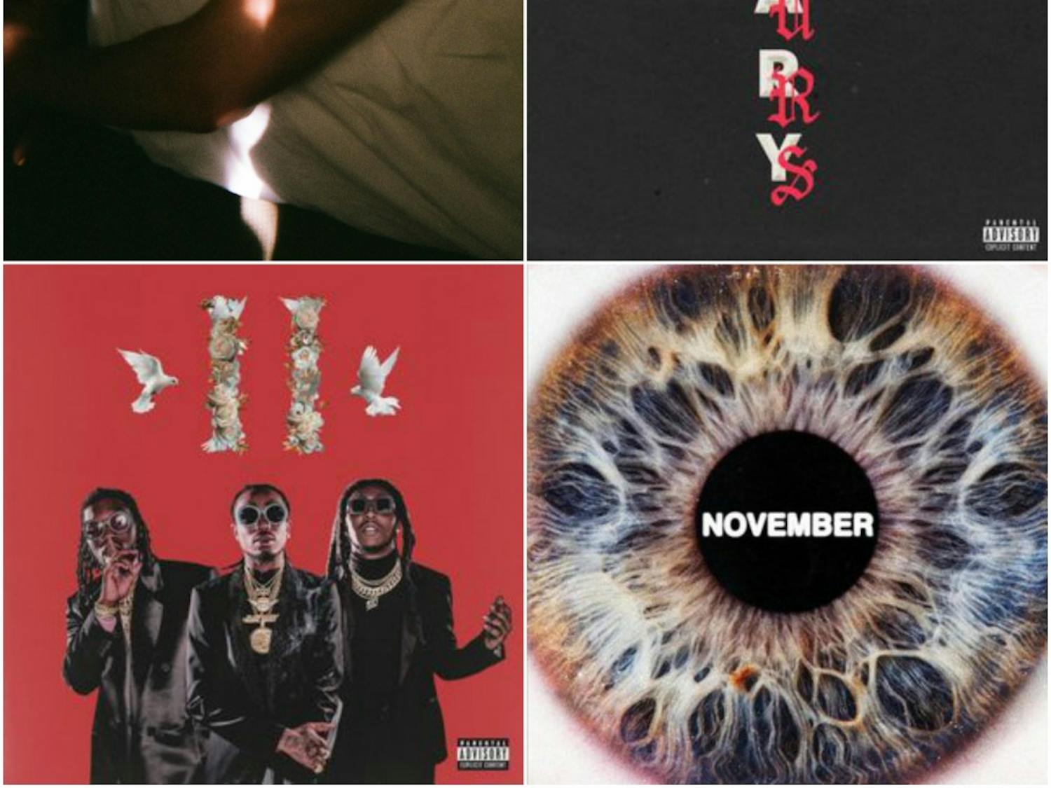 Collage includes album covers from Troye Sivan, Drake, Migos and SiR. &nbsp;