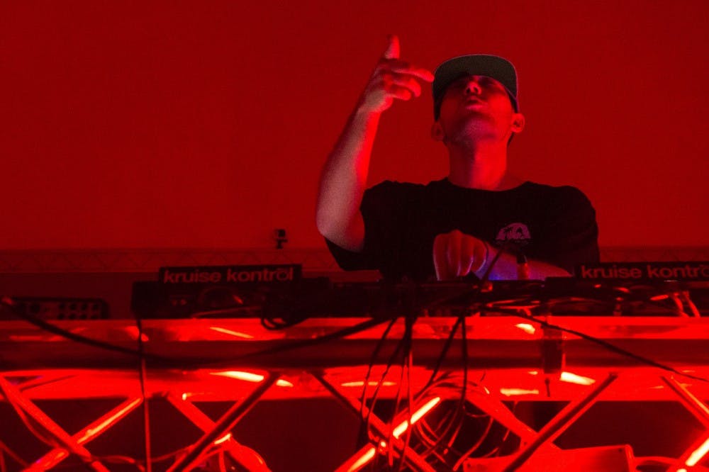 DJ Salva from Los Angeles plays music during the Red Party at the SUB on Thursday. More than 550 attended the annual event.