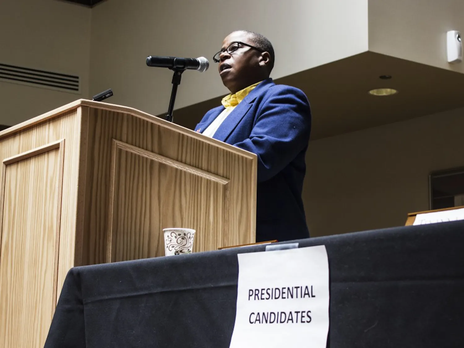 Glenda Lewis speaks during a GPSA forum in the SUB on April 1, 2014. Lewis was elected GPSA President for the upcoming 2016-2017 school year.