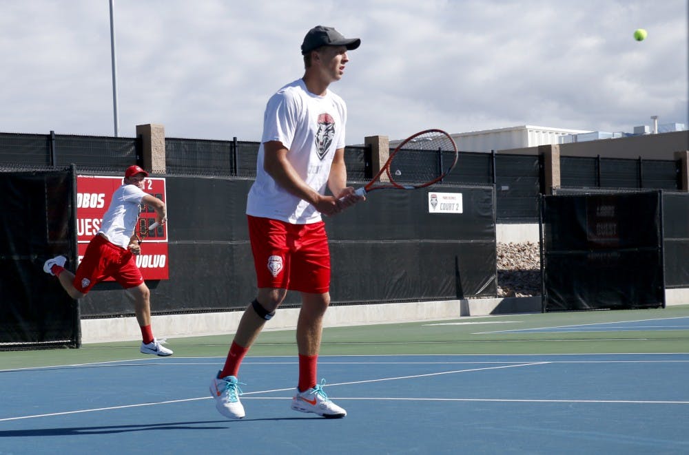 Bart Van Leijen hits the ball alongside his teammate Hayden Sabatka at the McKinnon Family Tennis Center on Saturday, Oct. 23. The Lobos had no winner go through the finals at the USTA/ITA Regional Championships this weekend.