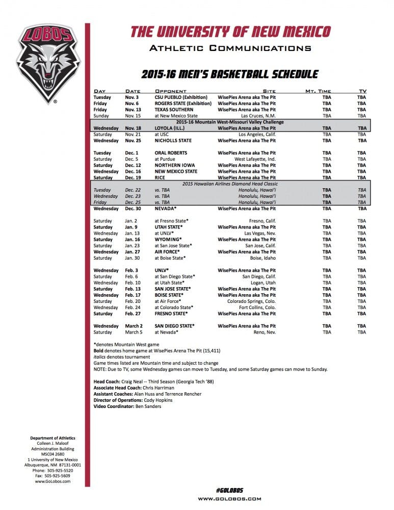 2015-16 Lobo basketball schedule
