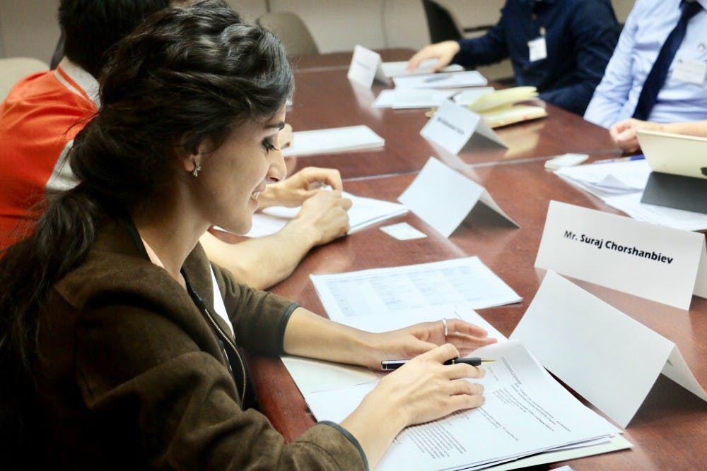 Umeda Ibratshoeva attends&nbsp;the welcoming meeting of the Bridges to Tajikistan event.&nbsp;This group of delegates&nbsp;will be in Albuquerque for a week touring UNM Main Campus and the city, learning things related to engaging contemporary&nbsp;youth.