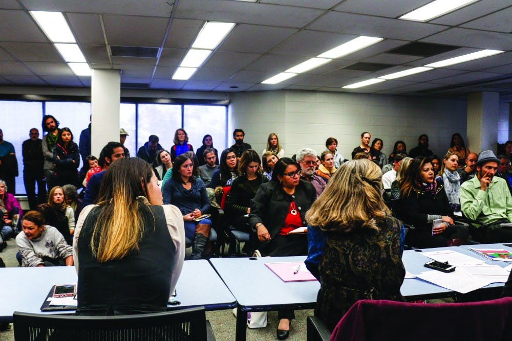 Attendees pack a conference room in Ortega Hall to discuss and listen to speakers addressing current immigration issues facing UNM students on Friday, Dec. 2, 2016. Some subjects touched on making UNM a sanctuary campus for undocumented students and the state/local issues undocumented students face.
