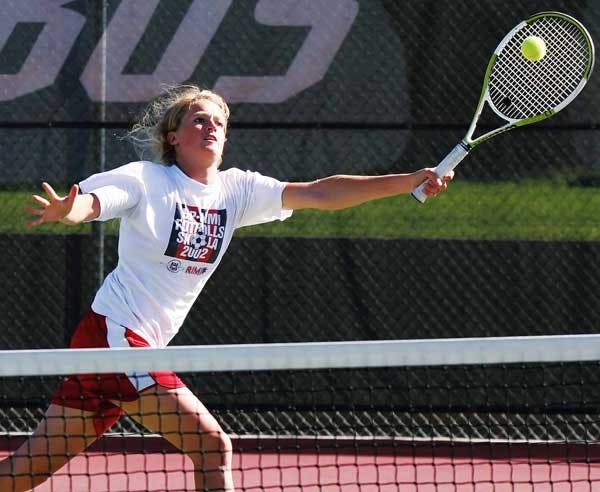 UNM's Victoria Tessmar returns a volley during practice Tuesday at the UNM Tennis Complex. 