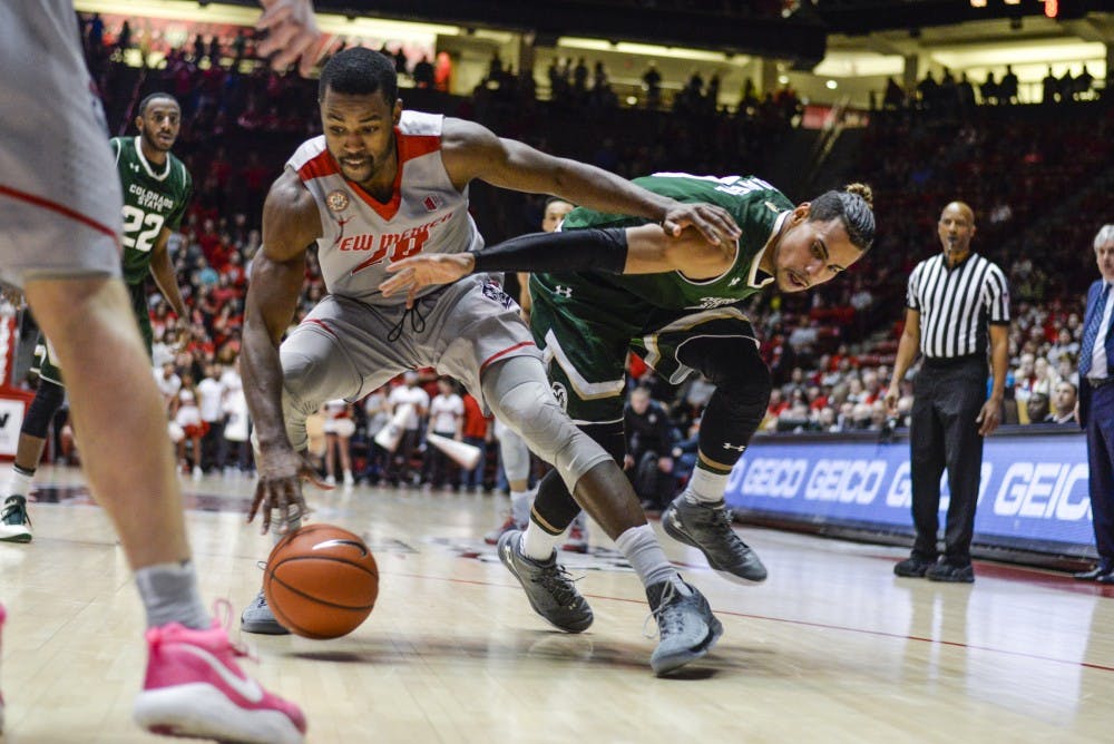 Junior Sam Logwood battles off a CSU player Tuesday, Feb. 21, 2017 at WisePies Arena.&nbsp;