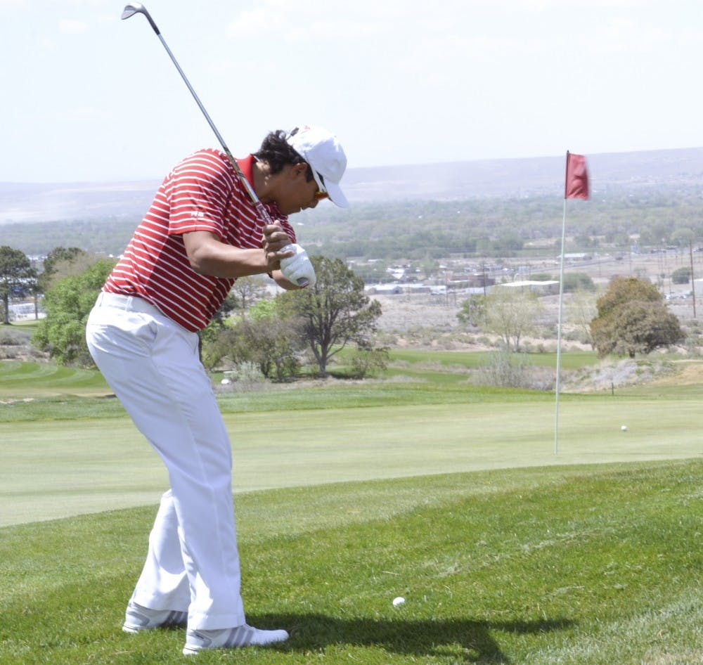 Gavin Green practices for the Mountain West Tournament at the Championship Golf Course on April 15. Green and the UNM golf team will travel to Tuscon, Arizona to play in the Mountain West Championships. The conference tournament starts Friday.
