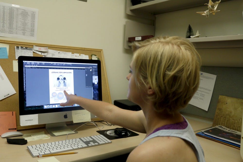 Allie Sipe, a Southern Oregon University, demonstrates some of her work for Scribendi this fall. Sipe is the first non-UNM student who was chosen to work on the magazine’s staff in its 30-year history.