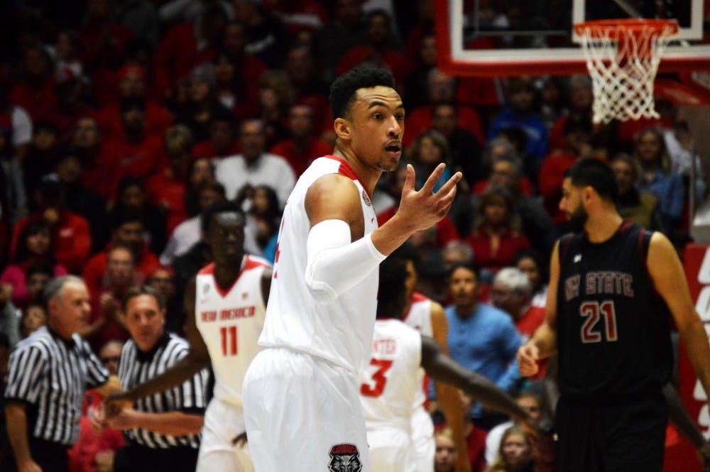 Redshirt junior guard Elijah Brown looks on during New Mexico’s game against New Mexico State at WisePies Arena on Friday, Nov. 18, 2016. The Lobos are 5-3 after a loss at Illinois State over the weekend.