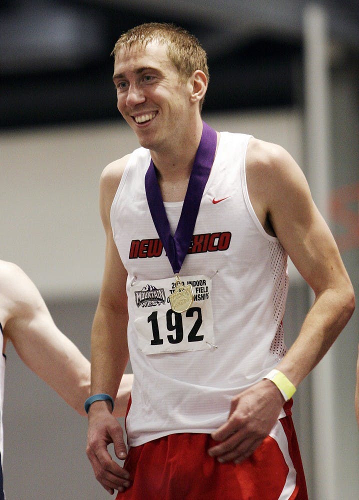 	Former Lobo track star Lee Emanuel smiles alter winning the 800-meter and mile runs during the Mountain West Conference in this February file Photo. Emanuel is one of several successful track and field athletes leaving big shoes to fill for this year’s team.