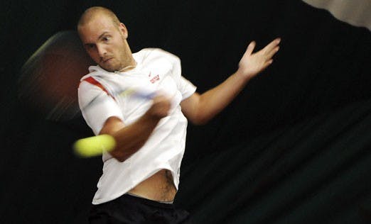 Andrew Archer returns a ball during Saturday's UNM Balloon Fiesta Invitational at the UNM Tennis Complex. Freshman Carl Ho won the invite, with Archer collecting a consolation round win over Western New Mexico's Emmanuel Hecher 7-5, 6-2. 