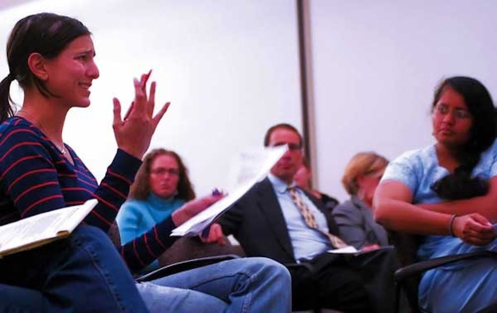 UNM student Ilanit Tal addresses attendees of a GPSA-led forum to discuss a proposed hate crime resolution at the SUB on Monday.