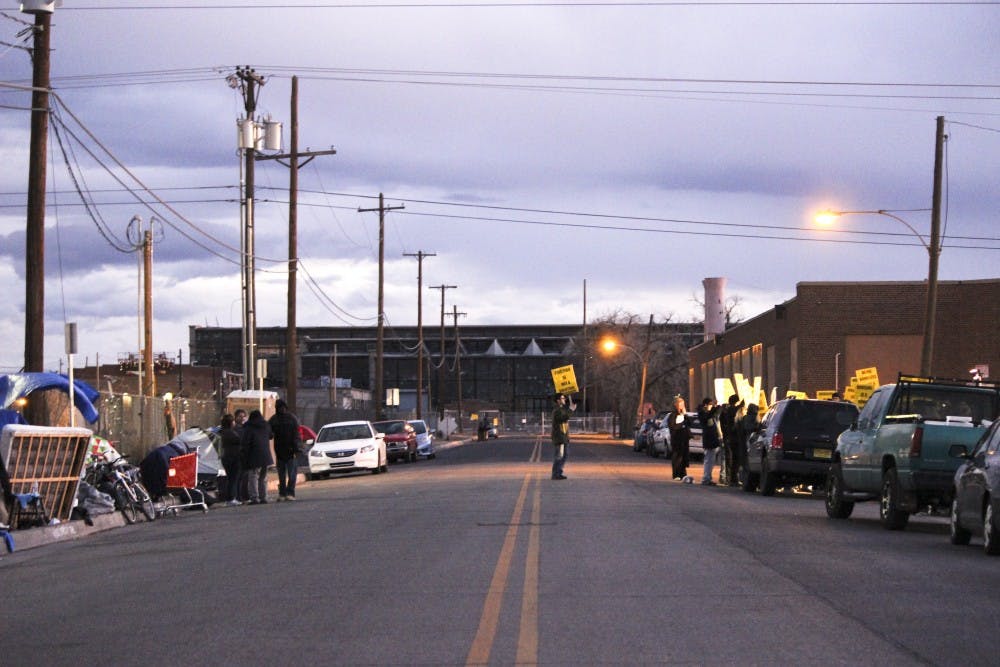 Protesters gathered on Wednesday evening after an eviction notice was posted on the fence in Tent City outside of downtown. The inhabitants were relocated to a vacant lot between Second and Third street with the help of The Barelas Community Coalition and Barelas Neighborhood Association. 
