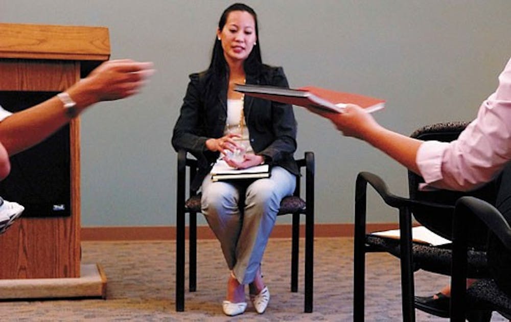 Student Rosalyn Nguyen talks to students about her experiences as a regent Tuesday at the SUB.