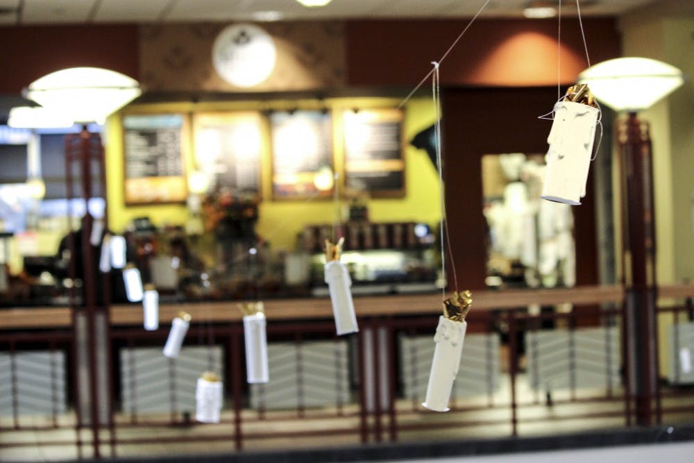Candles mimicking a scene from Harry Potter hang above the SUB atrium on Nov. 22, 2017. Harry Potter Day is taking place in the SUB again this year Nov. 21, 2017.