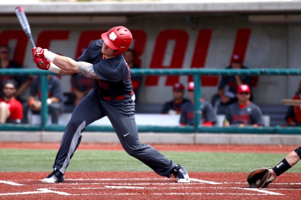 Junior catcher&nbsp;Christ Devito bats against a San Diego State pitcher Saturday afternoon.&nbsp;The Lobos beat the Aztecs&nbsp;13-7.&nbsp;
