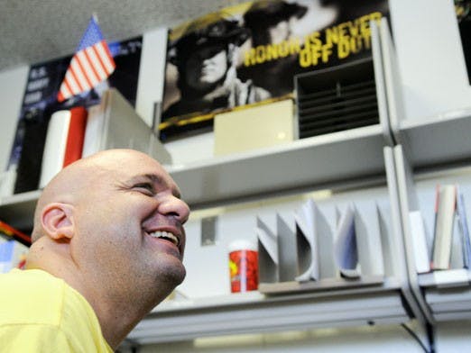 Student veteran David Valdez works in the Veterans Office in Student Services. Valdez said he hopes more student veterans will take advantage of the new GI Bill. 