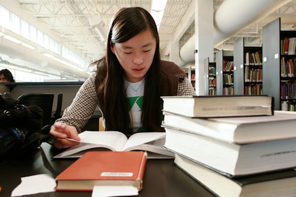 Annie Siegel prepares for a research paper at the Fine Arts & Design Library on Tuesday. 