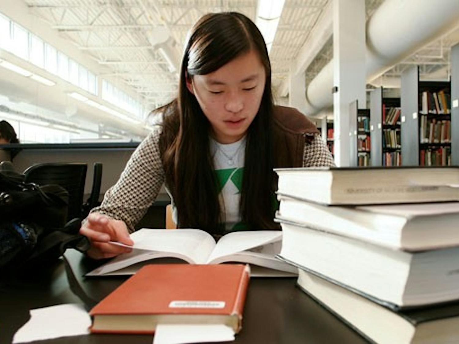 Annie Siegel prepares for a research paper at the Fine Arts & Design Library on Tuesday.
