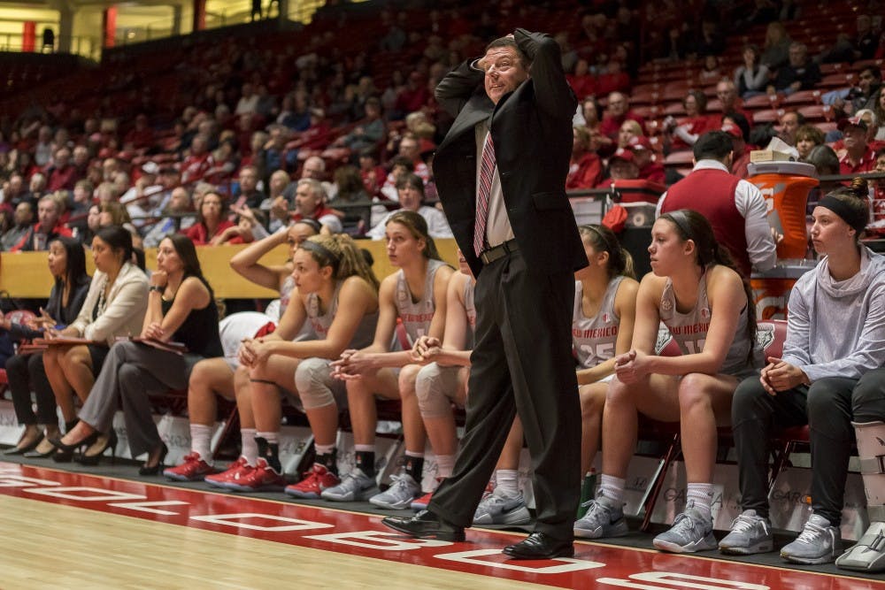 Head Coach Mike Bradbury stands in disbeilef as a call is made in favor of St Joseph's on Saturday November 26th at WisePies Arena 
