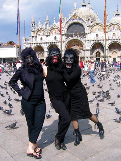 The Guerrilla Girls have performed in gorilla masks to raise awareness about feminist issues for more than 20 years. They will be at the KiMo Theatre on Friday night. 