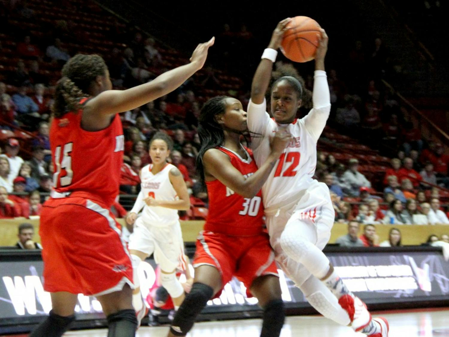 Guard Bryce Owens drives against Nicholls State at WisePies Arena Tuesday night.