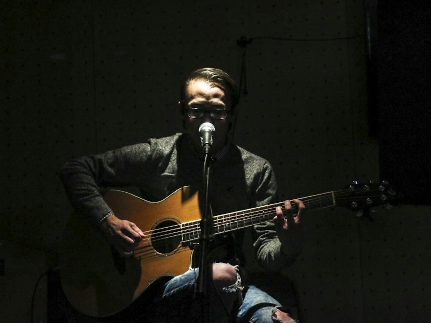 Singer-songwriter Malcolm Reese performs a set at Brickyard Pizza on Tuesday, Feb. 7, 2017. Reese is a local Albuquerque musician that performs solo projects as well as being the vocalist to another local band, Dakota Ave.