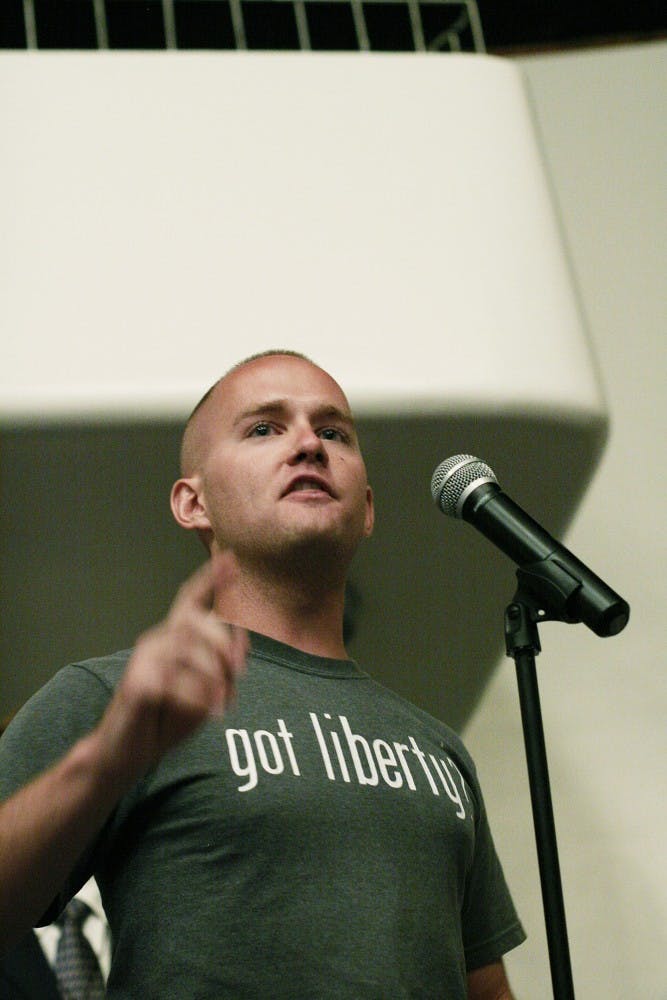 	David Pritt, an armed services member at Kirtland Air Force Base, asks the last question at the forum Saturday.