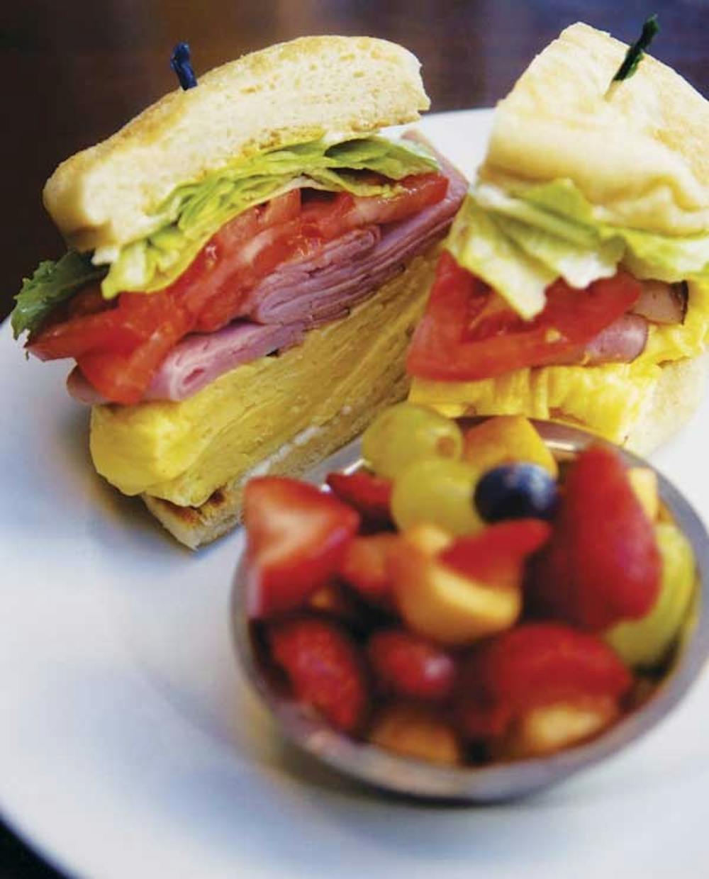 The Grove Cafe offers a breakfast ham sandwich on a homemade English muffin. 
