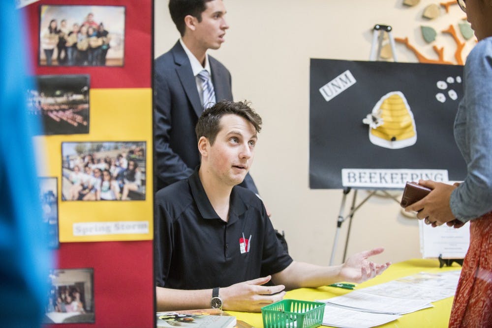 Graham Unverzagt and Ethan Branch talked to students about the UNM beekeeping club during the welcome back days Wed. 27, 2016 in the SUB Atrium. An aspect of Welcome Back Days is to get the student population familiarized with university clubs.