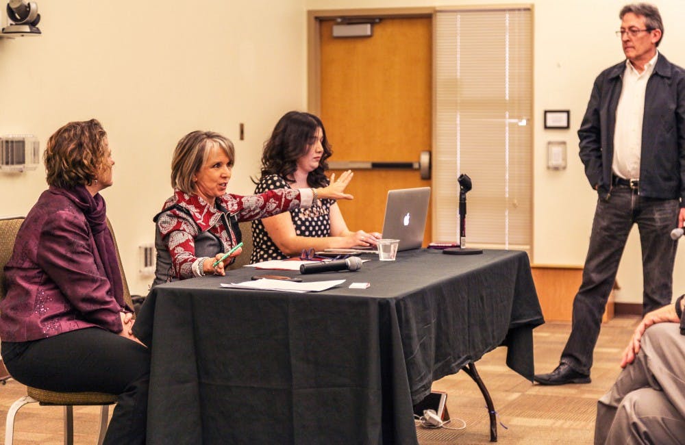 U. S. Rep. Michelle Lujan Grisham, D-N. M., addresses a question from UNM professor Jose Palacios on Wednesday, Feb. 22, 2017 at the UNM SUB. The congresswoman addressed many questions that international students had about President Trumps immigration executive orders