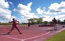 Lobo Anthony Fairbanks throws the javelin during the Don Kirby Memorial Invitational on Saturday at the Great Friends of UNM Track Stadium. 