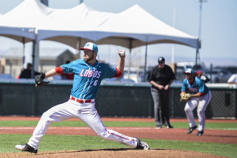 Redshirt senior pitcher Colton Thomson pitches against San Jose State on Sunday, March 20, 2016 at Santa Ana Star Field. The Lobos will have their first of three games against San Diego State this Thursday in San Diego, California.
