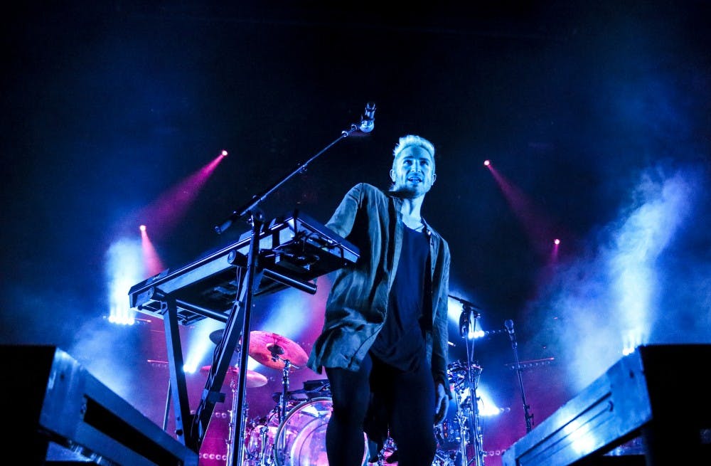 Nicholas Petricca, the lead singer of Walk the Moon, performs in the Sunshine Theater on Feb. 5, 2018.  
