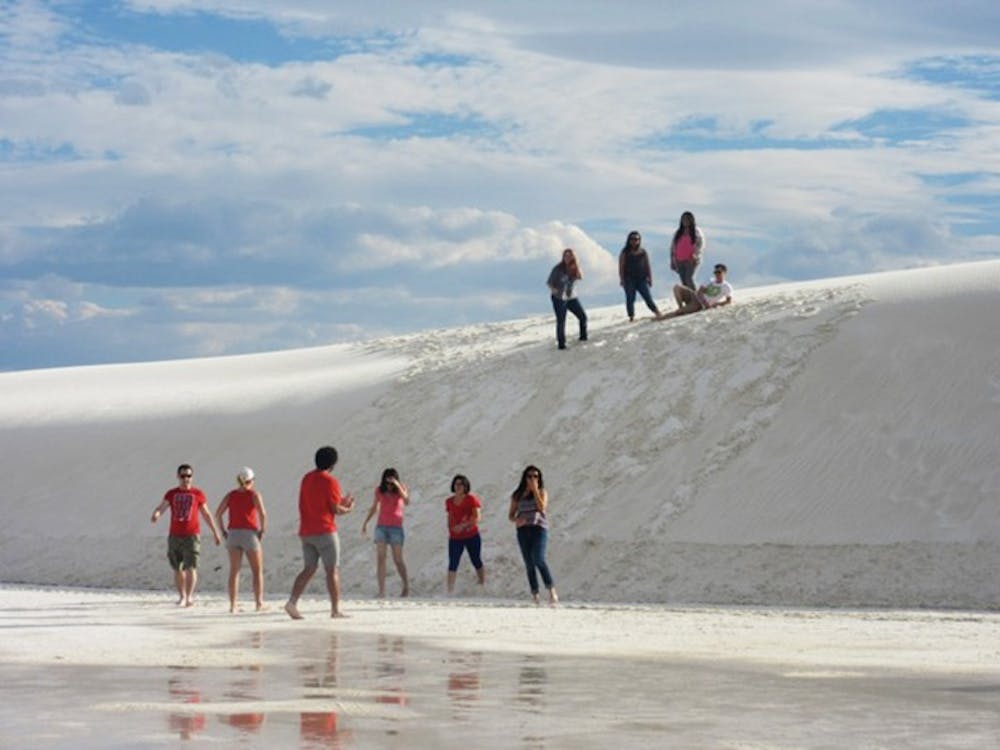 Students of the Recreational Services Getaway Adventures program spend time at the White Sands National Monument near Alamogordo during one of their outings. Whitewater kayaking is the next adventure planned for Sept. 26-27.