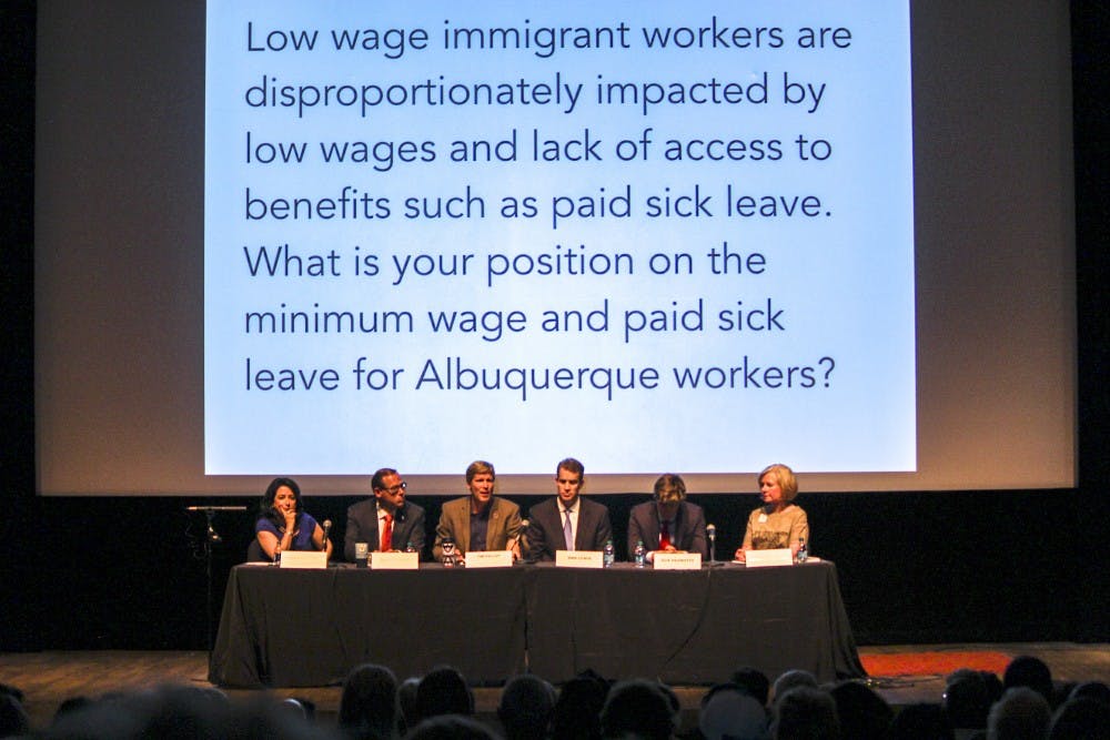 Mayoral candidates gather at the National Hispanic Cultural Center on Tuesday evening for the 2017 Mayoral Realtalk Panel entitled, "Immigration, Public Safety and Albuquerque's Cultural Identity." The Panel was hosted by Unm Malsa and the New Mexico Immigrant Law Center. The panel focused on public safety and immigration topics.