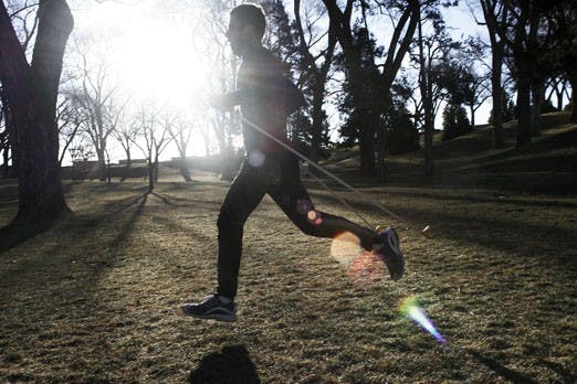 Fredrik Landstedt jogs through Roosevelt Park during a practice in January. The Lobos won their regional championship last week and will head to Maine in March for another shot at the national title. 