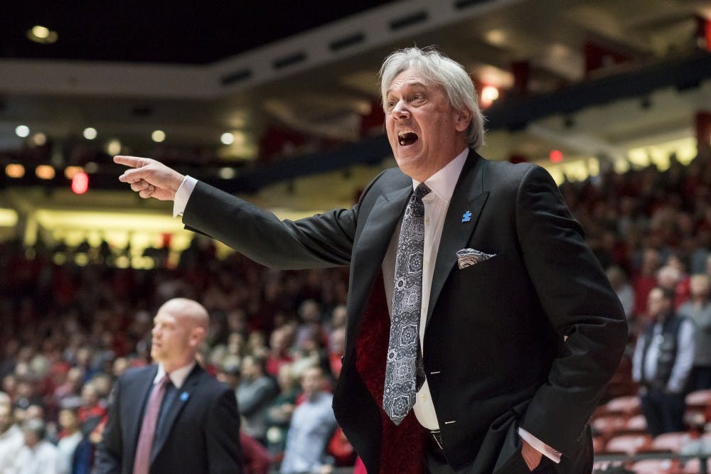 Head Coach Craig Neal expreses his anger at refferees at WiesPies Arena on Saturday Feb 4th against SJSU 