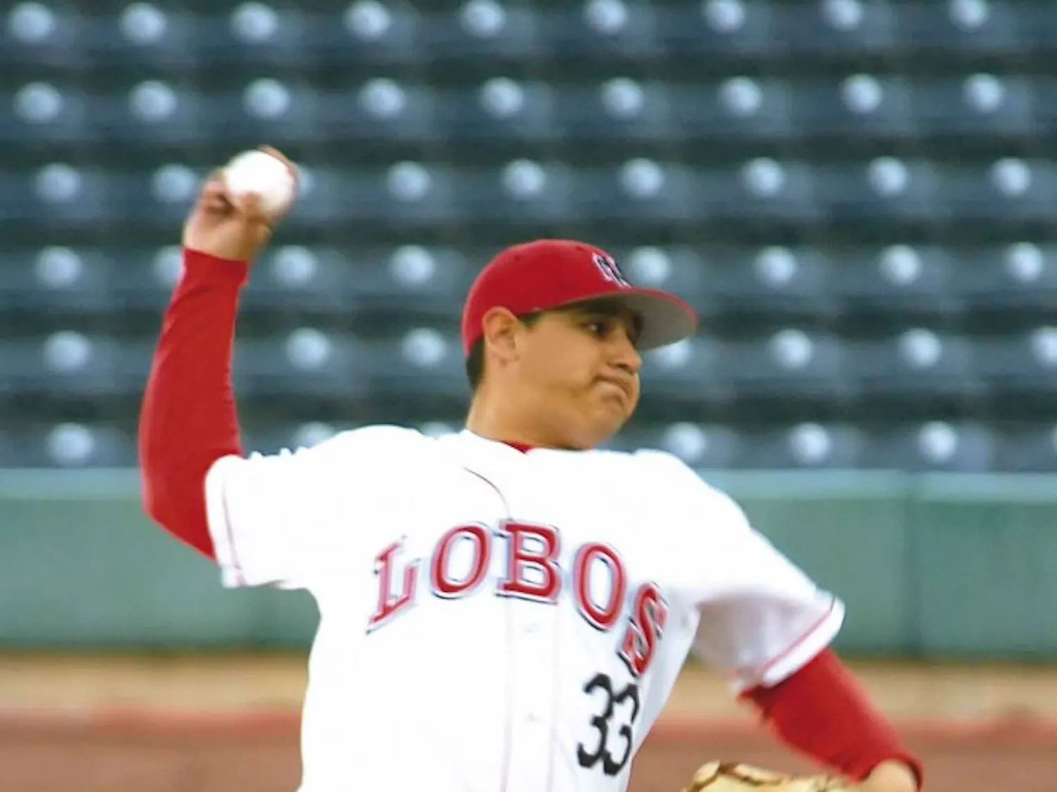 Adam Skelton throws a pitch in the sixth inning of Tuesday's 10-8 loss to Texas Tech at Isotopes Park. Skelton gave up only four hits and one run before the sixth inning, in which the Red Raiders scored three runs.