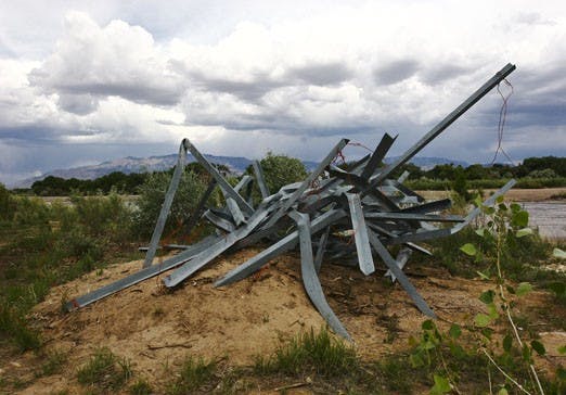"Painted Jetty Jacks," by Zach Meisner, is part of the Land/Art Exhibit at the Open Space Visitor Center in the Bosque. The show opens Monday.